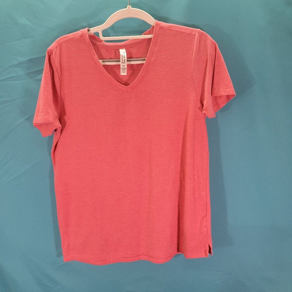 Freedom Trail Kyodan Womens V-Neck T-Shirt Rose Pink Short Sleeve Casual Top Siz
